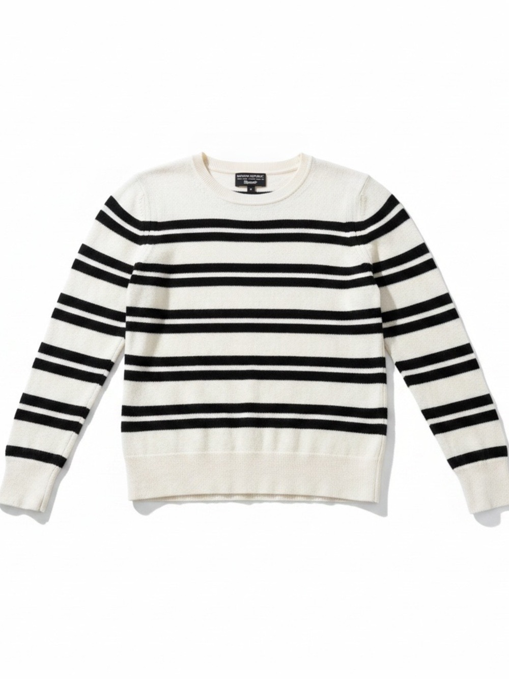 Banana Republic Black & Cream Striped Crewneck Sweater Wool/ Cashmere Italian